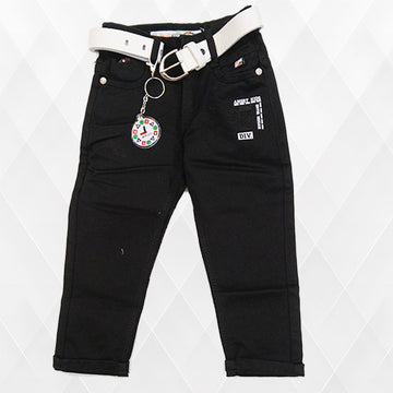 Pariari Boys Stylish Black Slim-Fit Jeans with Belt & Keychain