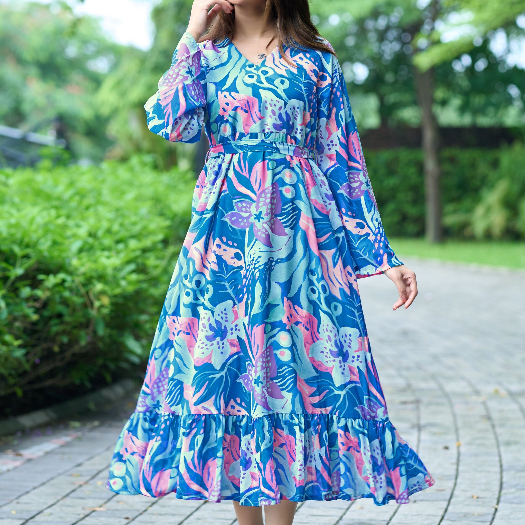 Blue Printed Maxi Dress